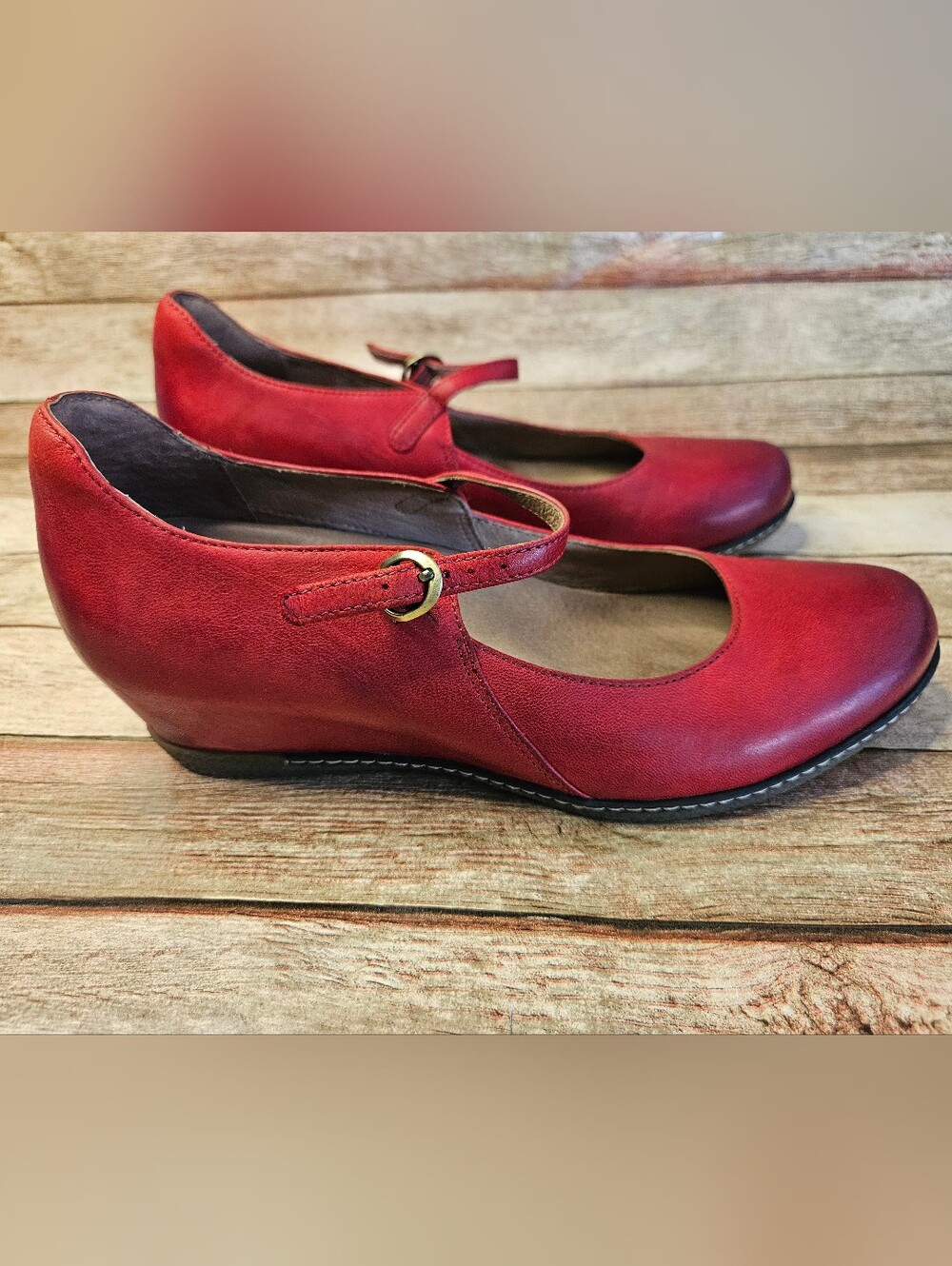 Dansko Red Leather Loralie Mary Jane Wedge. Size 40